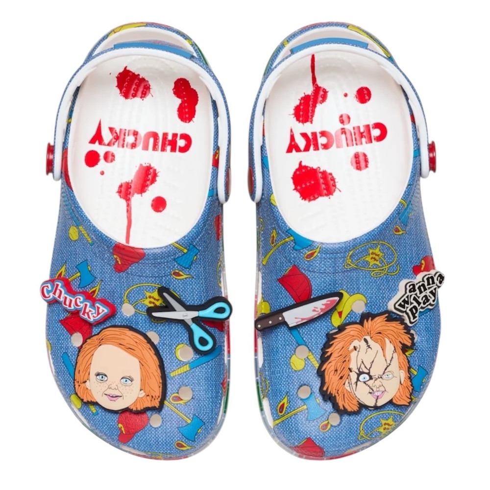 Crocs Chucky Classic Clogs‎ Mens Size 12 Blue Halloween Horror Slip On Shoes - Picture 2 of 5